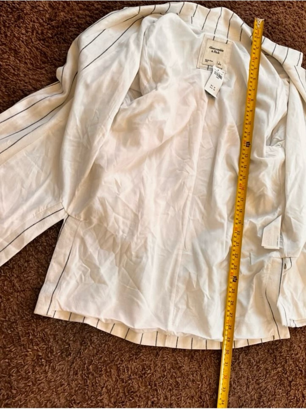 Abercrombie & Fitch Striped Linen Blend Blazer White Relaxed Oversize L NEW $120 - Picture 5 of 6